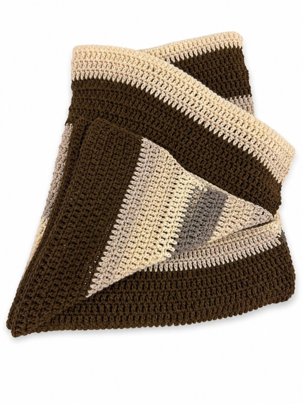Handmade Crochet Blanket Neutral Tones Brown Beige Cozy Throw